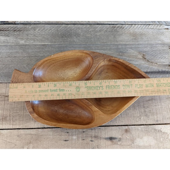 Vintage Monkey Pod Leaf Shaped Three Section Dish / Boho decor - Picture 9 of 10